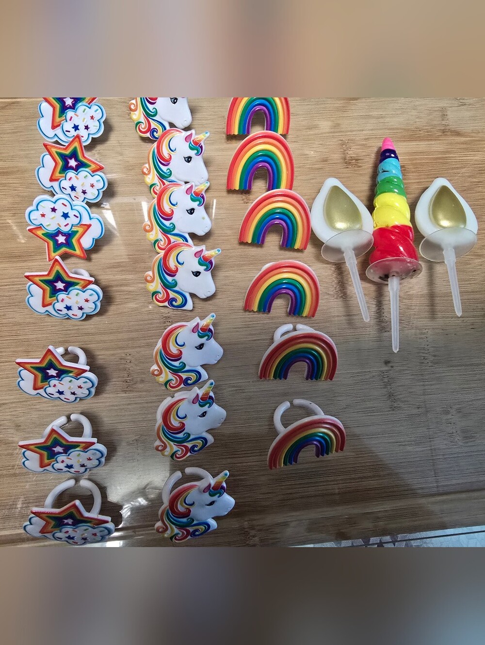 23 Pc Rainbow Unicorn & Rainbow Ring Set Cake Cupcake Party